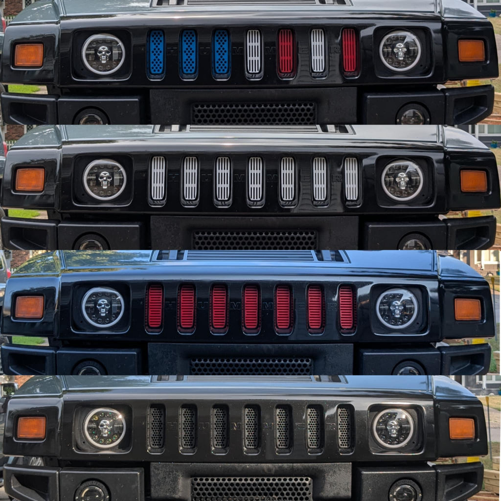 Custom Hummer H2 Grill Inserts – Snap-In, No-Drill (2003–2007) – 4 Designs & 9 Colors