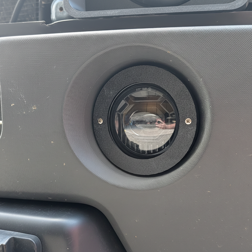 3D-printed fog light mount installed on Jeep Wrangler door panel